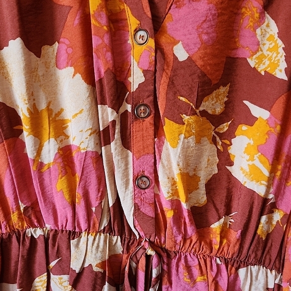 Cozy Co. Long-Sleeved Flowered Feminine V-Neck Dress Flouncy Women's Small - Picture 3 of 9